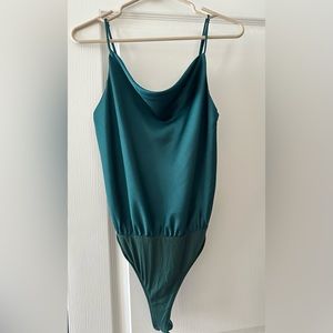 Lulu's Forest Green Satin Sleeveless Cowl Neck Bodysuit Size S NWOT